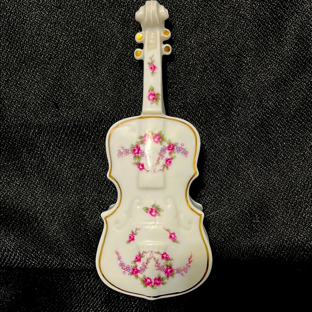 Vintage Porcelain Viola Instrument Trinket Box Made In Japan